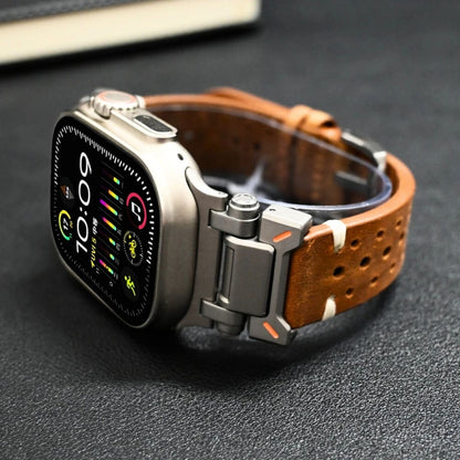 Classic Genuine Leather Apple Watch Band with Metal Buckle