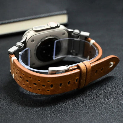 Classic Genuine Leather Apple Watch Band with Metal Buckle